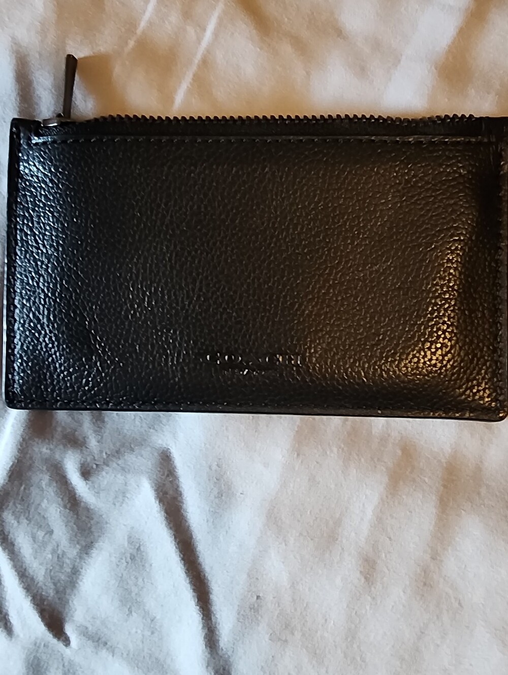 Coach Black Pebbled Leather Zip Card Case Wallet